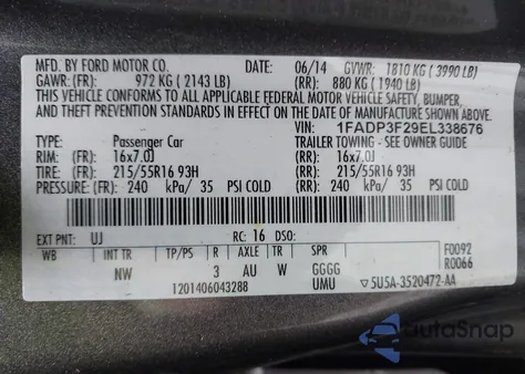 2014 Ford Focus Se из США, поврежденный, VIN 1FADP3F29EL338676